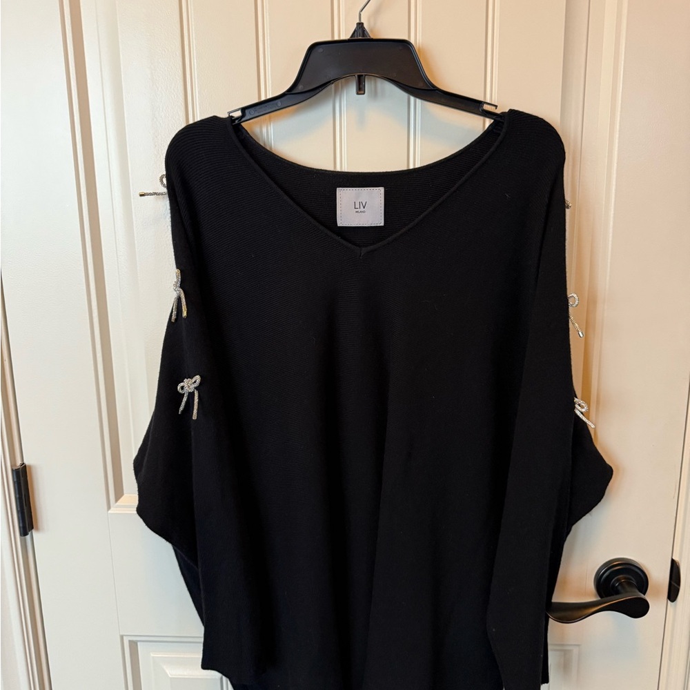 LIV Women's Black V-Neck Sweater with Stylish Details